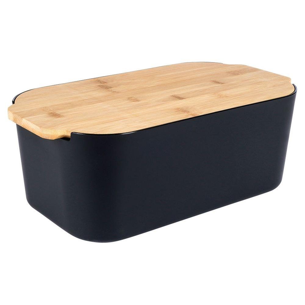 Black Bread Bin with Bamboo Lid 33cm