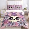 3pcs Pink Cute Skull Print Bedding Set Soft and Comfortable, Suitable for Use in Bedrooms and Guest Rooms.N075