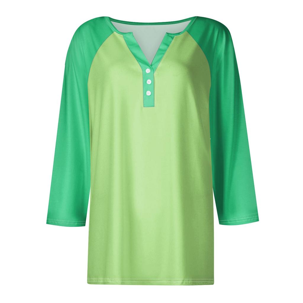 Жен. Футболка Футболка с принтом Пуговицы Рукав 3/4 Рукав реглан Повседневные Выходные Мода Классический V-образный вырез Обычный Топ