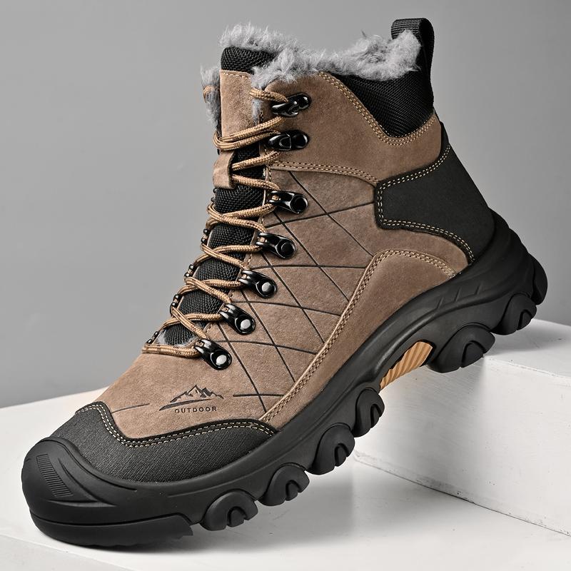 Men's Genuine Leather Outdoor Plush Snow Boots High Top Anti slip Wear Resistant Warm Boots Winter Hiking Large size Sneaker
