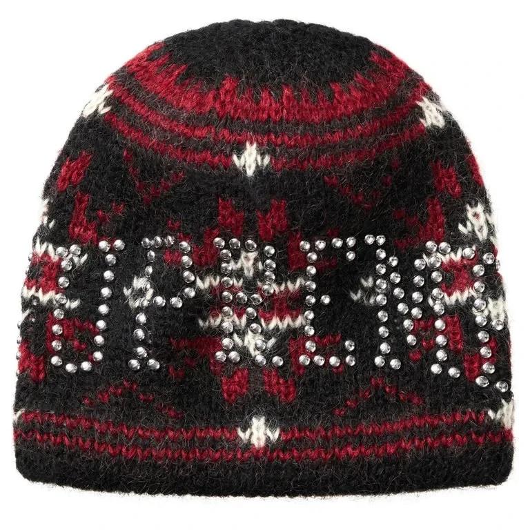 Supreme Черная вязаная шапка в стиле Fair Isle с шипами