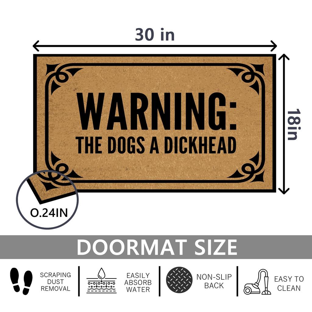 Warning The Dogs a Dickhead Doormat Funny Rubber Bathroom Kitchen Mat Garden Garage Door Floor Mat Non-Slip Carpet Rug Entrance