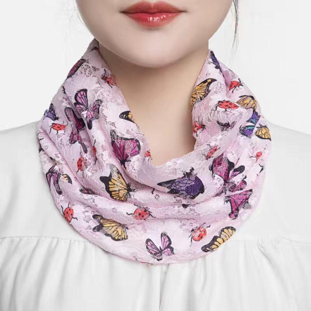 Floral Silk Scarf Ice Silk Neck Guard Scarf Summer Veil Women