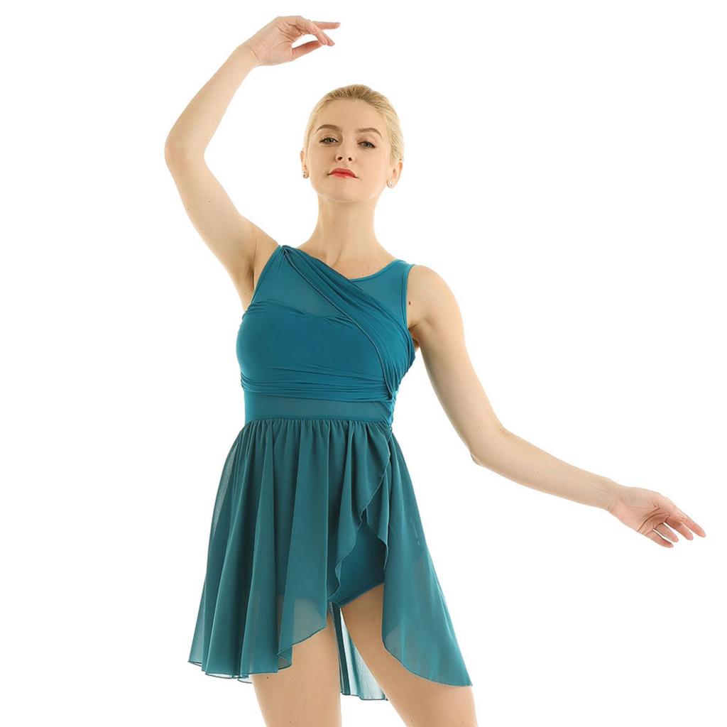 Женские асимметричные лирические танцевальные костюмы без рукавов, эластичная балетная пачка, гимнастическое трико, танцевальное платье