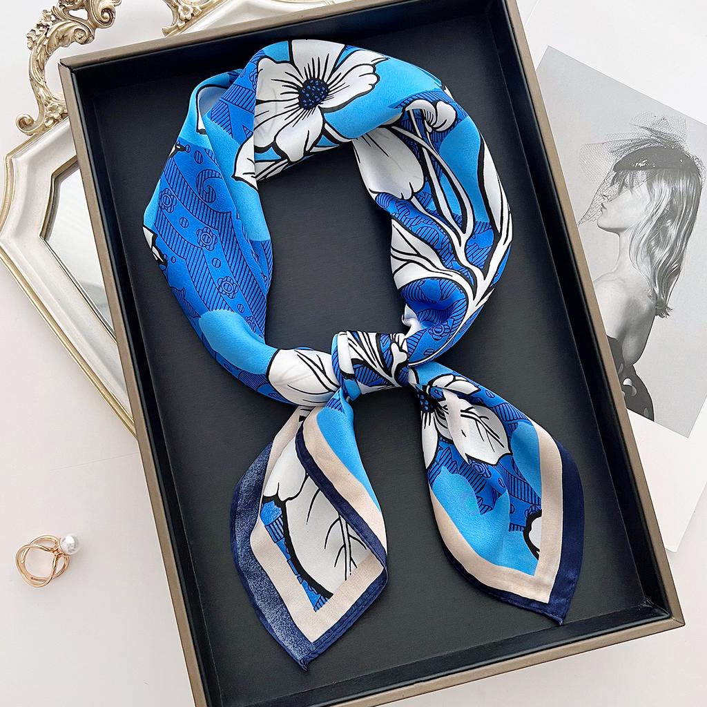 New Chinese style flower 71 square scarf women's spring and autumn summer matching shirt neck protection scarf thin sunscreen silk scarf