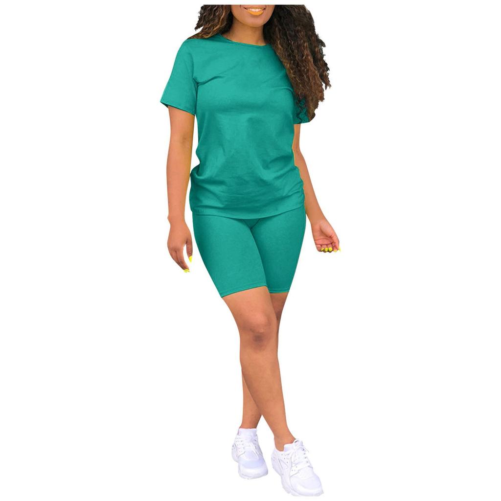 Женский повседневный спортивный однотонный костюм из 2 предметов, комплект из топа и брюк с короткими рукавами