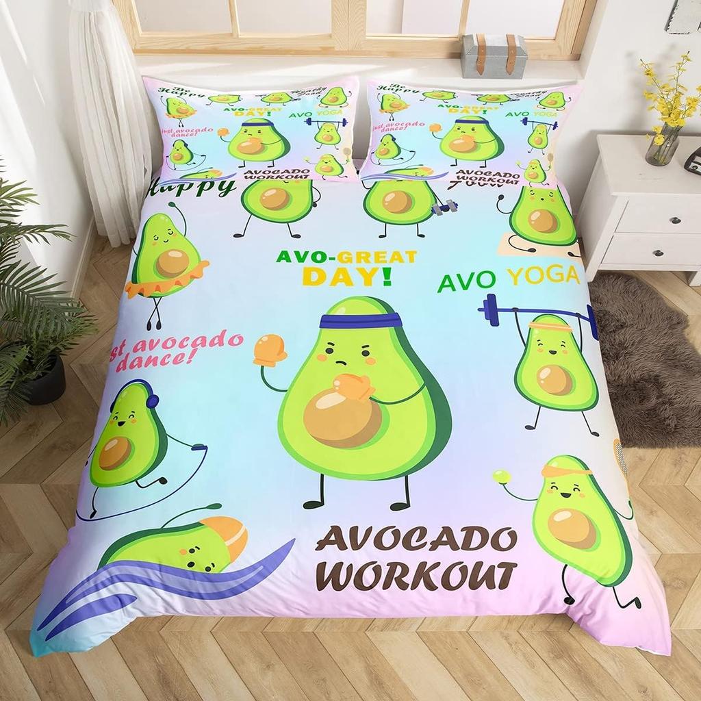 Avocado Duvet Cover Twin Queen Kawaii Green Tropical Fruit Bedding Set for Kids Girl Botanical Comforter Cover with 2 Pillowcase