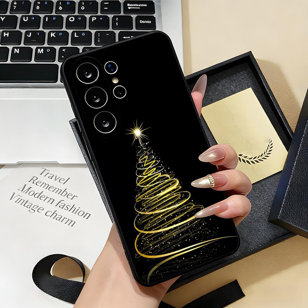Merry Christmas Tree Phone Case For Samsung S26 S25 S24 FE S23 S22 S21 Plus S20 Ultra Note20Ultra Black Soft Shell