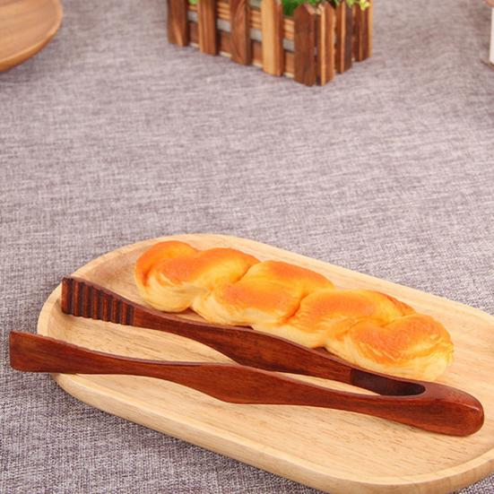 Yousheng Wooden Bread Tongs Food Tongs for Buffet Non-Slip Cooking Clamps Heat-Resistant Salad Toast Cake Fruit Clip BBQ Home Utensil