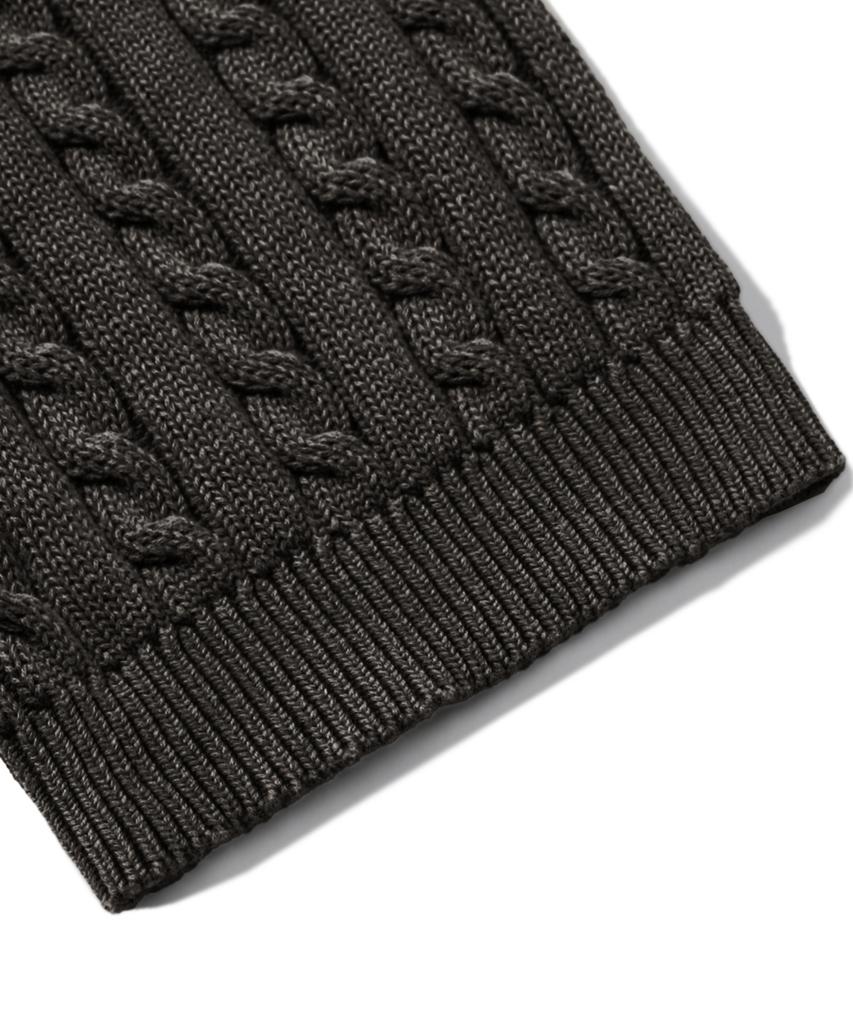 TRILLION Vintage Washed Cable Half Sleeve Knit [Black]