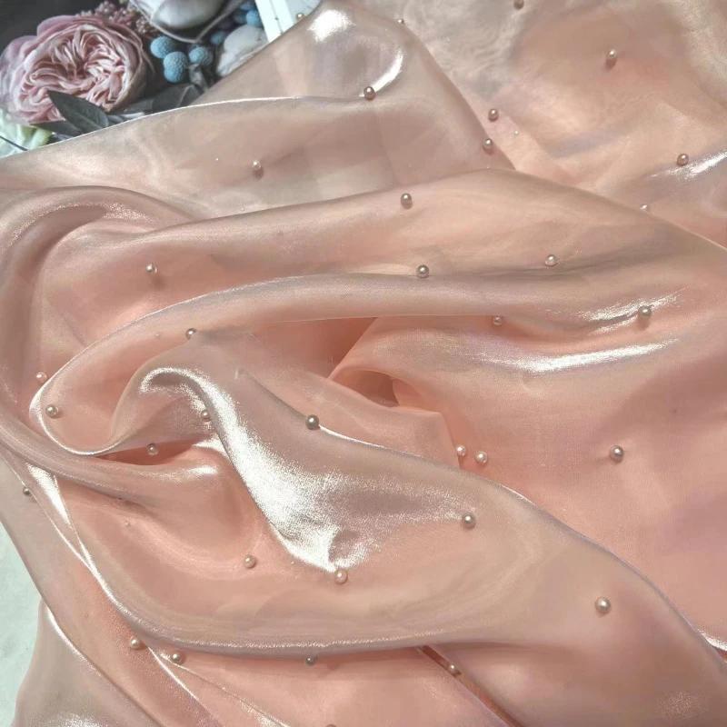 1 Yard Pearl Organza Fabric for Needlework Dress Children Skirts Wedding Diy Sewing Gauze Cloth Glossy Thin Smooth