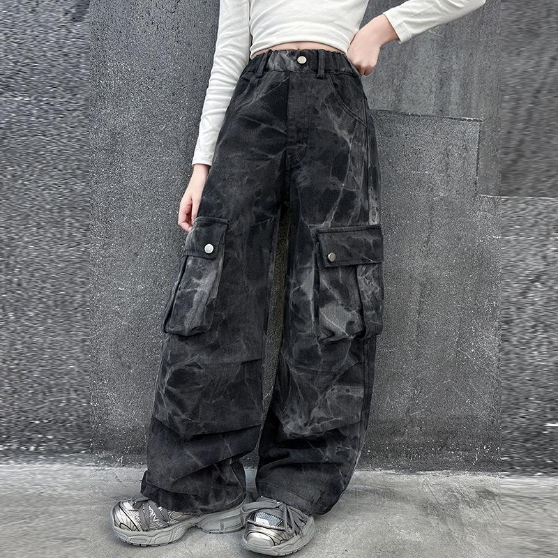 Трендовые свободные джинсы карго для девочек, весна/осень 2025