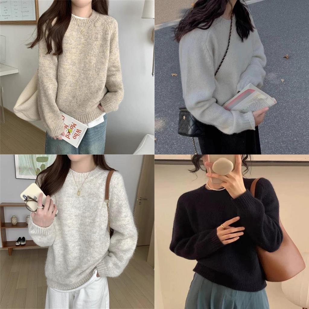 Lazy Style Knit Sweater For Women With Solid Color Design For Autumn Chill