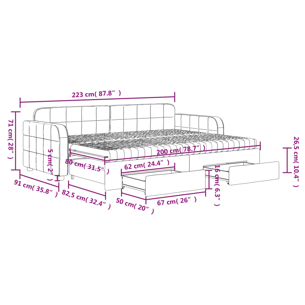 Pull Out Daybed with Drawers Pink 80x200 cm Velvet