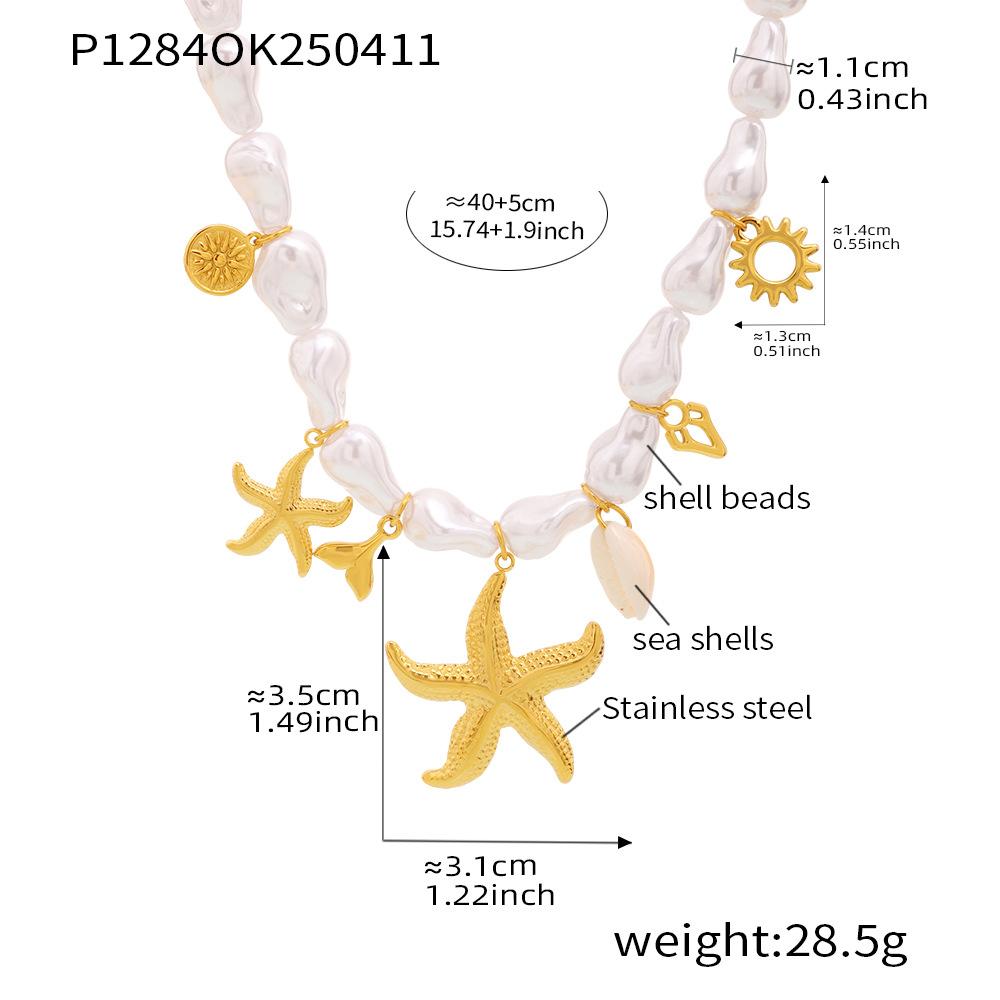 Ocean Series, Pearl, Starfish, Multi Accessory Collarbone Necklace, Fashionable, Light Luxury, Beach Style