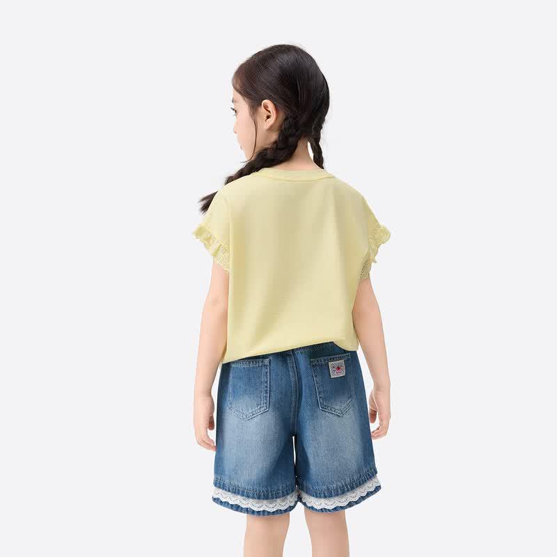Xiaoyinman Girls' 10A Antibacterial Ruffle Sleeve T-Shirt