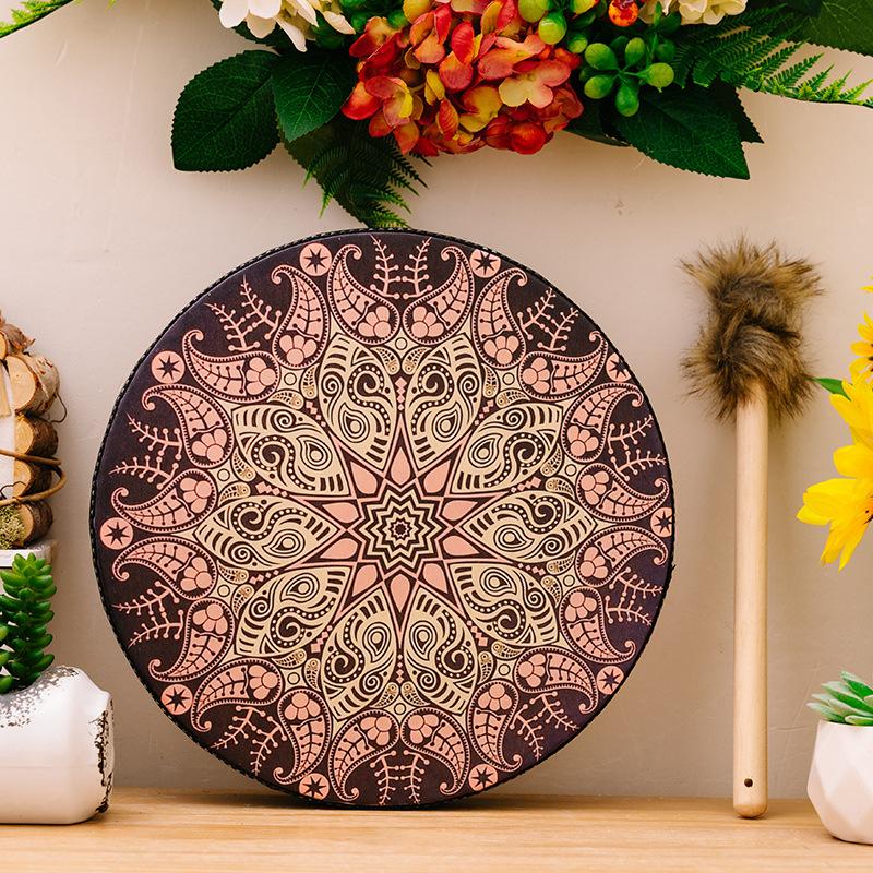 Decorative Hand Drum with Drumstick, Patterned Percussion Drum for Holiday Scene Decor