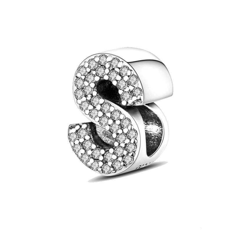 Fit Bracelets Charms 925 Silver 26 Alphabet Letters Charms Beads for Women Fine DIY Birthday Jewelry Gifts Making