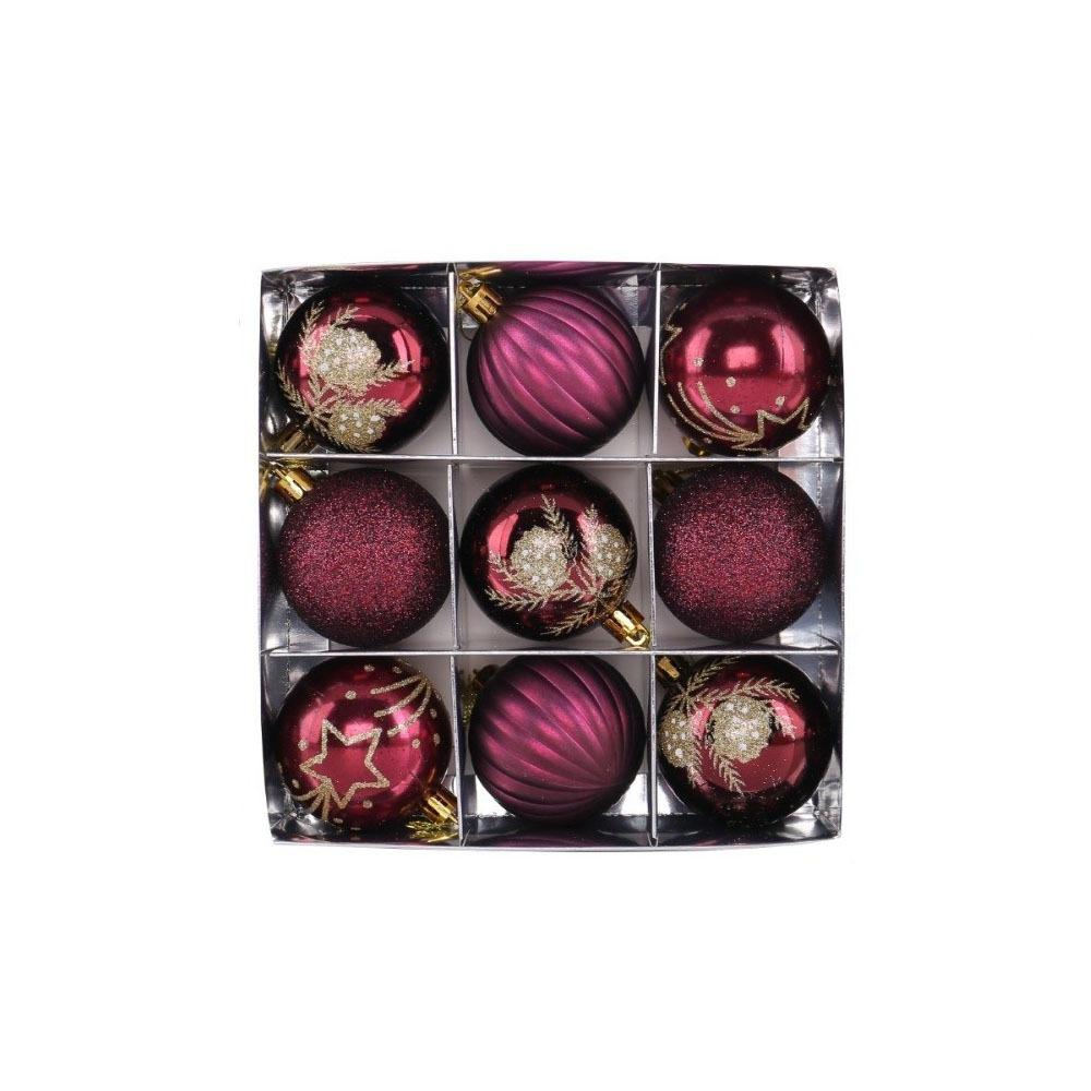 9Pcs/Set Plastic Christmas Balls with Gold Pattern Xmas Tree Ornaments Accessories Gift