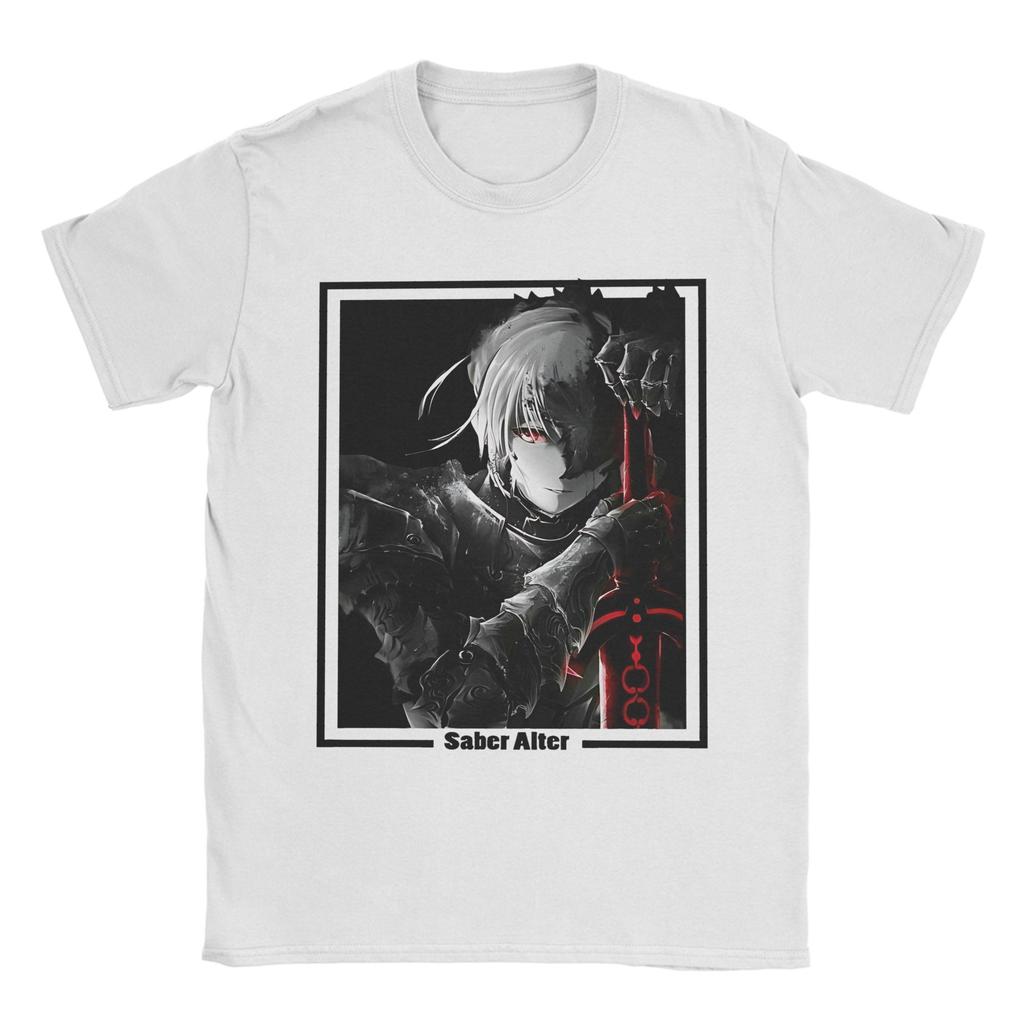 Fate Stay Night Сейбер Аниме Fate Рин Простая футболка Винтажные футболки из чистого хлопка Круглый вырез Короткий рукав Классические топы