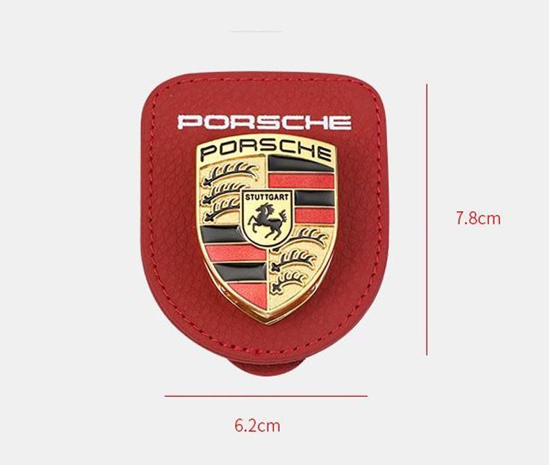 Зажим-держатель для солнцезащитных очков с эмблемой автомобиля, кожаный зажим на солнцезащитный козырек автомобиля для Porsche Panamera Cayenne Taycan 911 718 Macan Carrera-GT 928