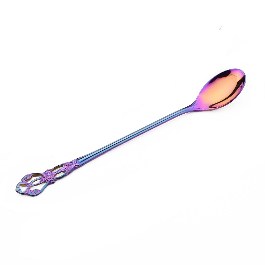 1Pc Colorful Ice Cream Long Handle Scoop Dinnerware Cutlery Set Juice Honey Spoon Set Coffee Stirring Tea Spoon Flatware Kitchen Tools