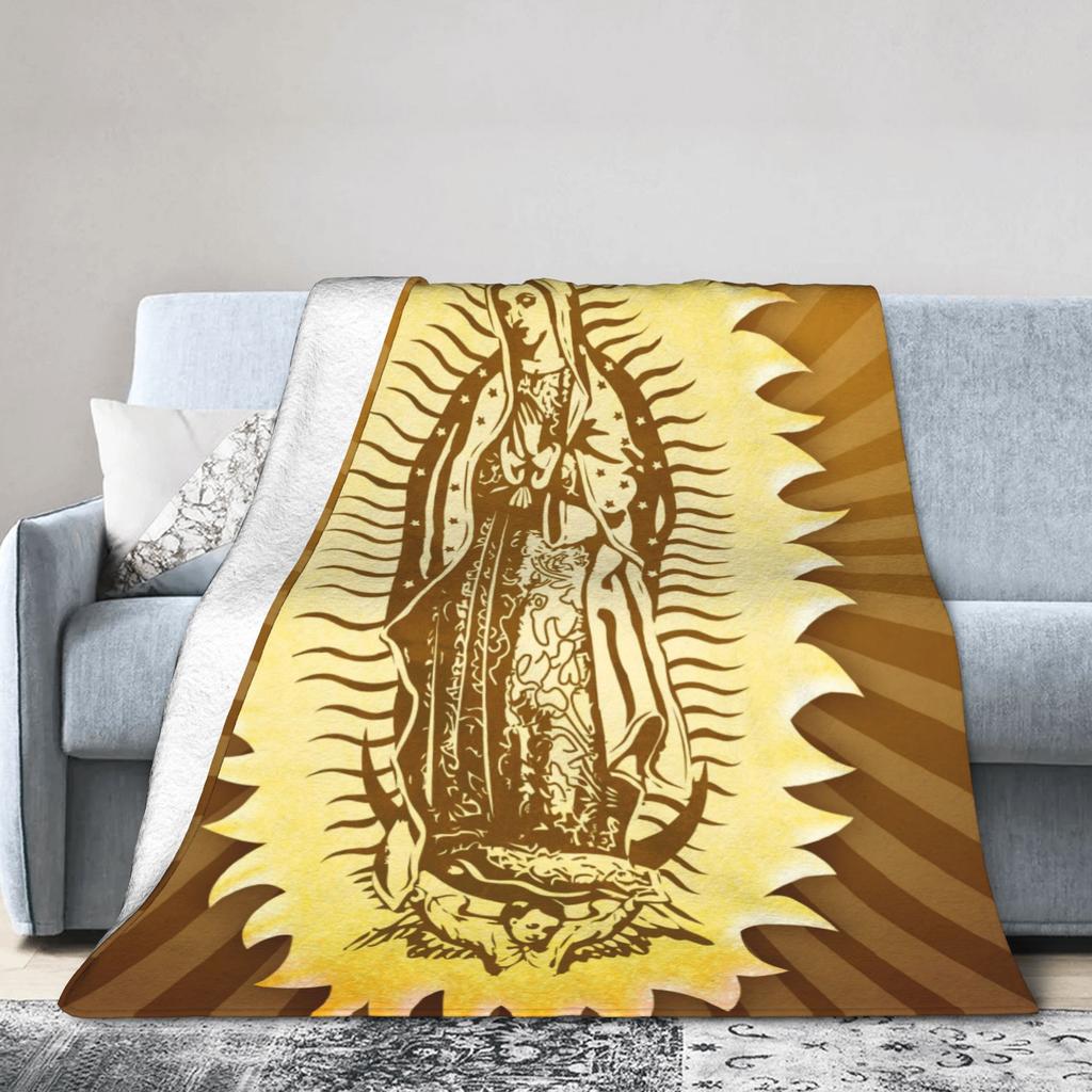 Our Lady of Guadalupe Mexican Virgin Mary Blanket Cover Flannel Christian Catholic Warm Throw Blankets for Bedroom Sofa Bed Rug