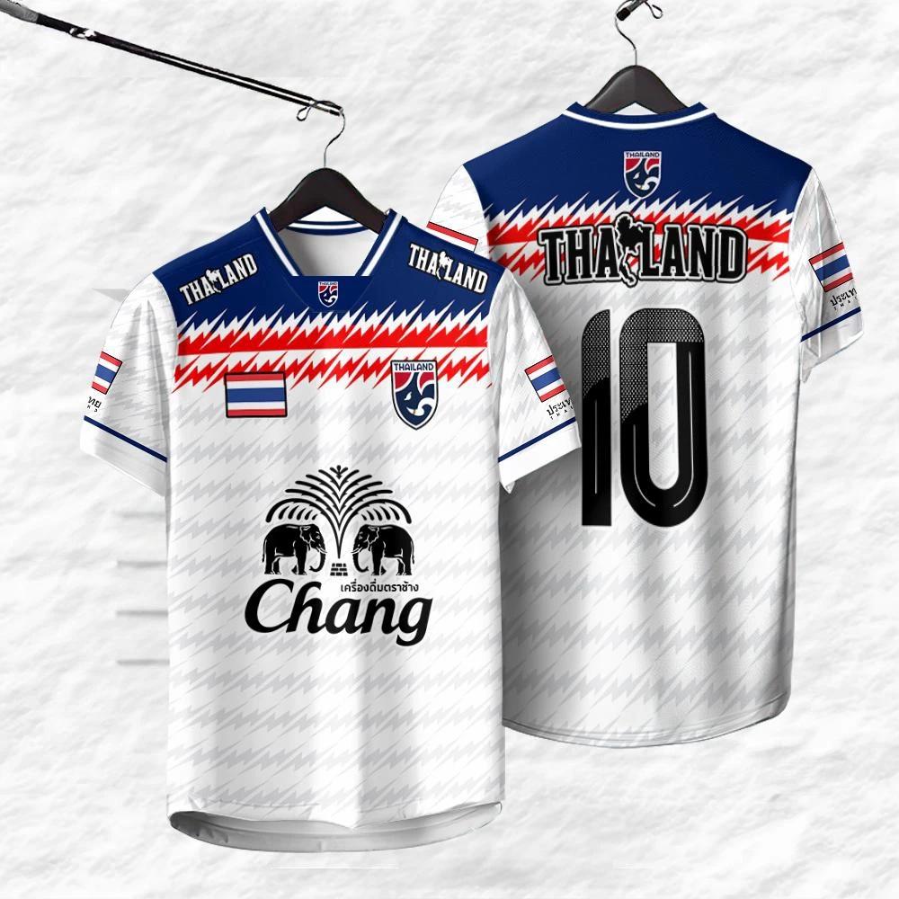 THAILAND Football Soccer V Neck Vintage Shirt National Elephant Logo Badge Map Unisex Men Women JERSEY CHEER Print Quick Dry Short Sleeve Uniform