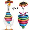 2pcs(1 комплект) Шляпа-шарф для питомца, слюнявчик, декоративная шляпа-белый гусь для крыльца, декоративный помпон, соломенная шляпа, полосатый треугольный шарф