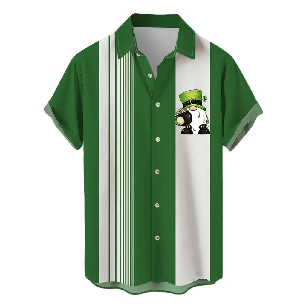 Men'S Summer Shirt 3D Printing Fashion Casual Green Collection Loose Short Sleeve Shirt