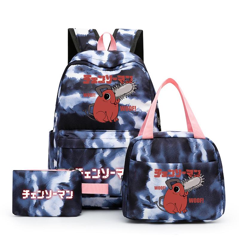 3Pcs/Set Chainsaw Man Kawaii Casual School Bag Colorful Backpack Set Girl with Lunch Bag for Women Student Teenager Rucksack Pencil Case