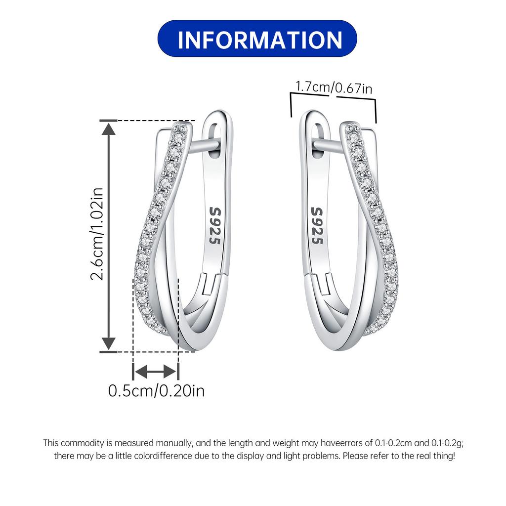Orstarry S925 Silver Earring Versatile and Elegant Zirconia Twisted Hoop Earrings Fashion Jewellery Women Gift