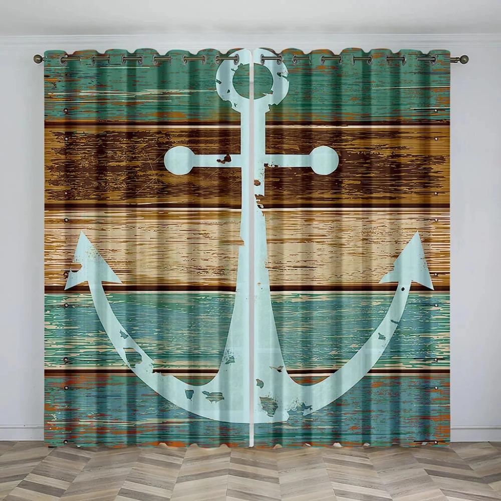 Главная Морской узор якоря Высокие затемняющие шторы Раздвижные стеклянные двери Спальня Гостиная Плотная затемняющая штора Новый стиль Shade