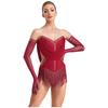 Womens Sparkling Tassel Dancewear Mesh Draped Leotard Rhinestone Fringed Bodysuit Adjustable Strap Gymnastics Outfit