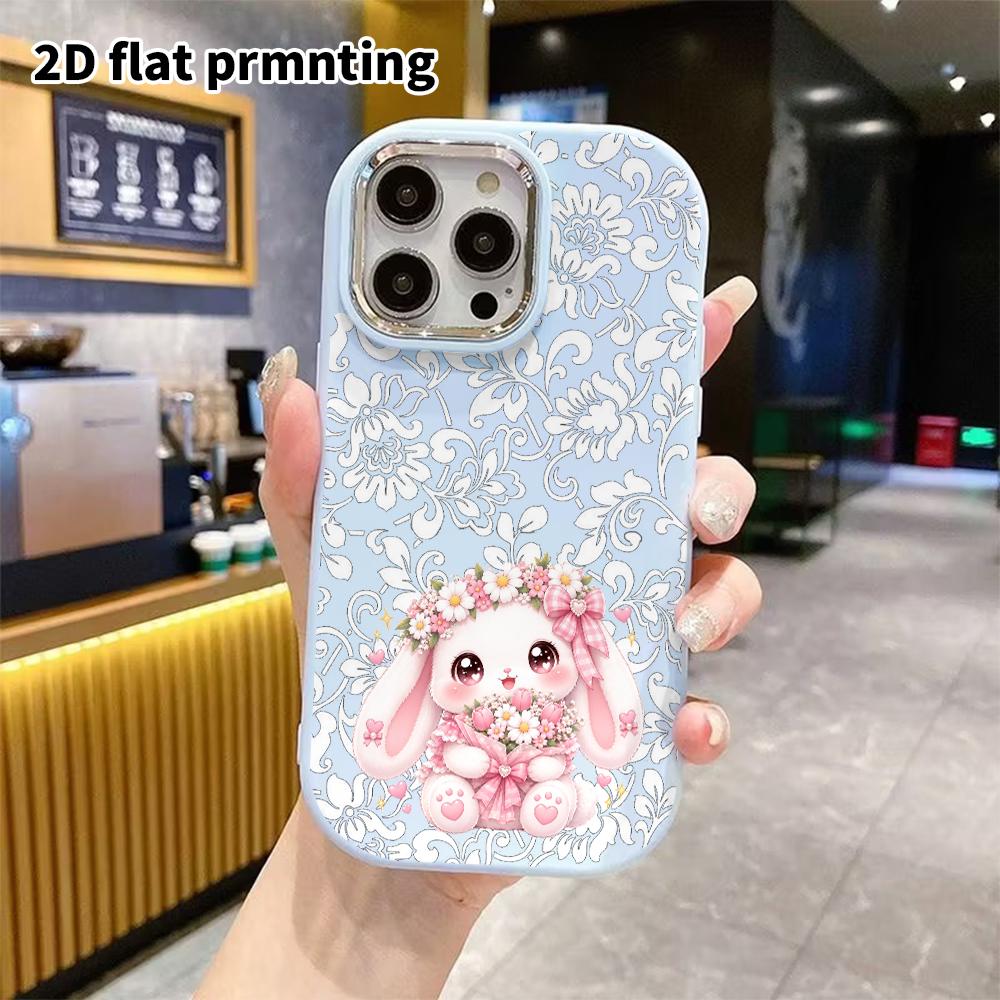 Чехол для телефона: 2D плоский дизайн, подходит для iPhone 18 17 16 15 14 13 Pro, парный стиль, милый кролик с висячими ушами, рождественский и хэллоуинский подарок