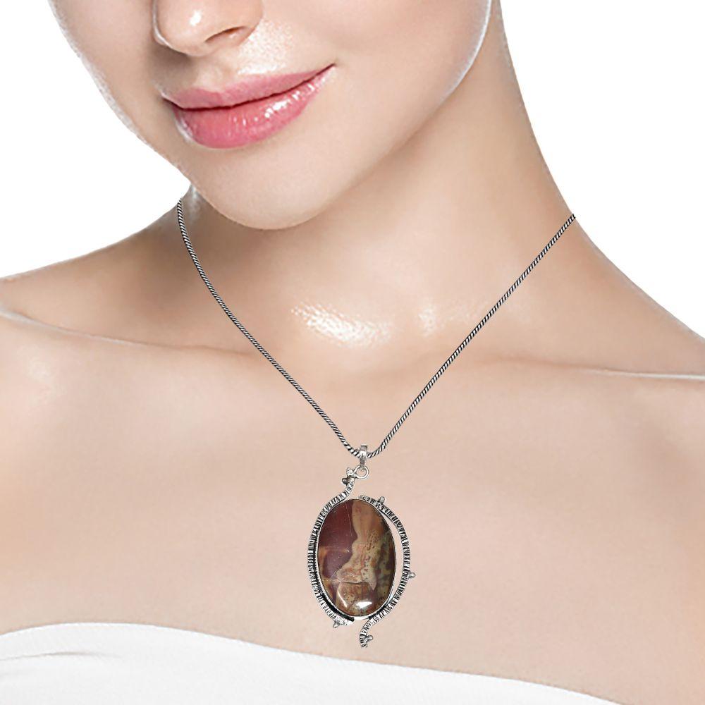 Necklace Design Jasper Gemstone Handmade Silver Jewelry 2.5"
