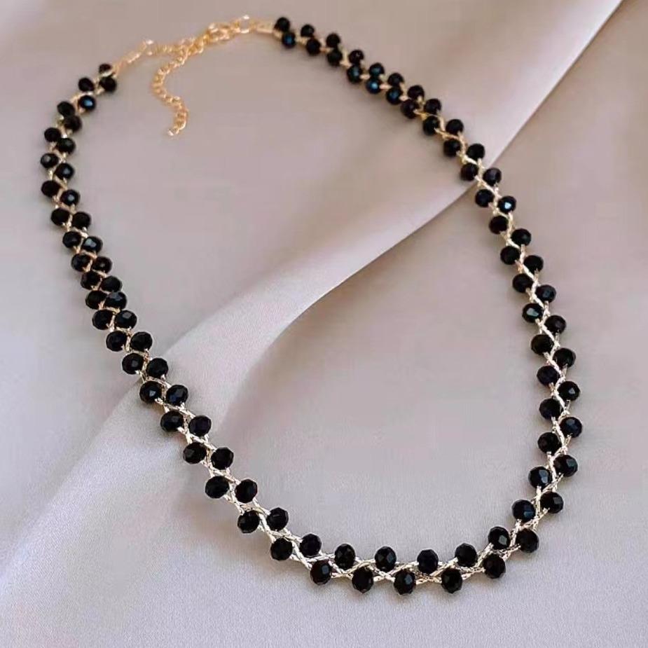 Nk-35 Три плетеных кристалла жемчуга ожерелье цепи шеи короткое высокого класса ниша свет роскошь женщины