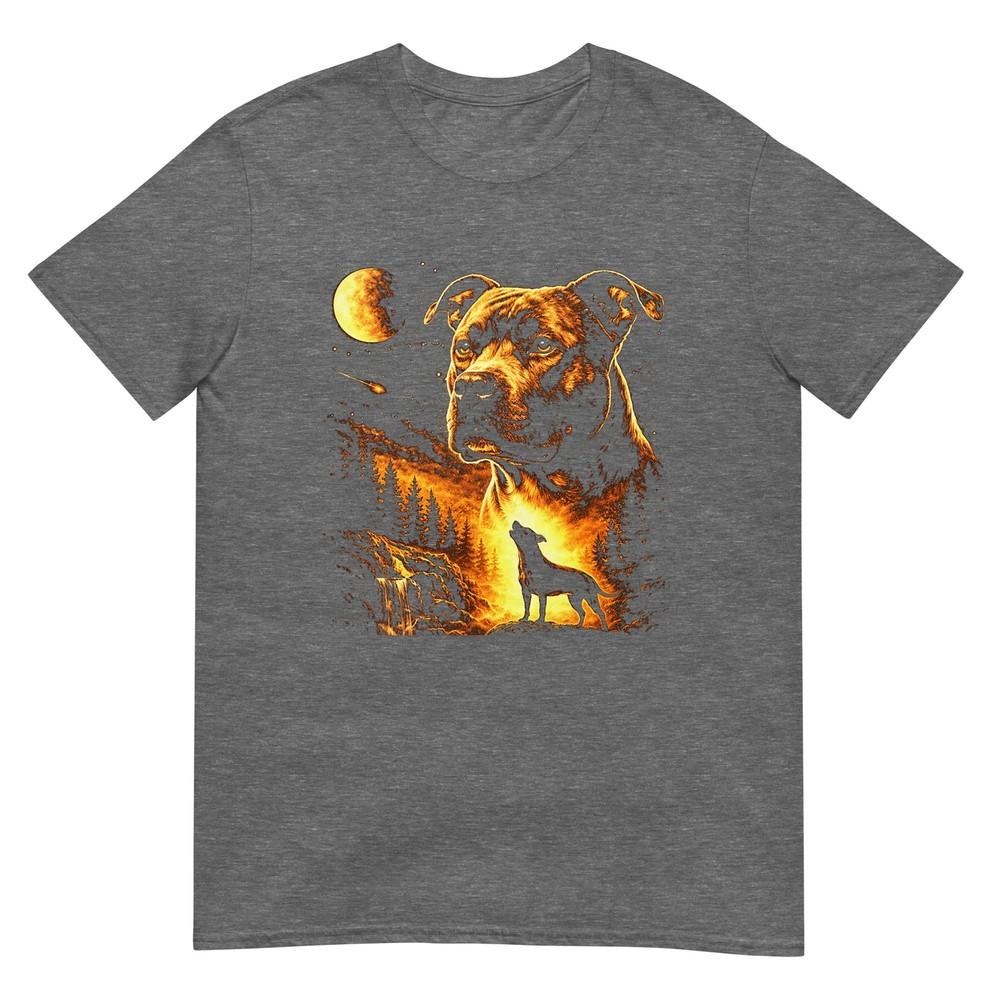 Pitbull Howling To The Moon Vintage Forest 90s Style TShirt