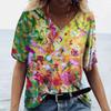 Женская футболка 3D с V-образным вырезом, с цветочным принтом, одежда оверсайз, блузка с коротким рукавом, мода Харадзюку, летняя женская красивая