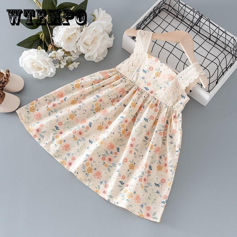 Одежда для маленьких девочек, летнее кружевное платье принцессы без рукавов с цветочным принтом, элегантный милый костюм для малышей