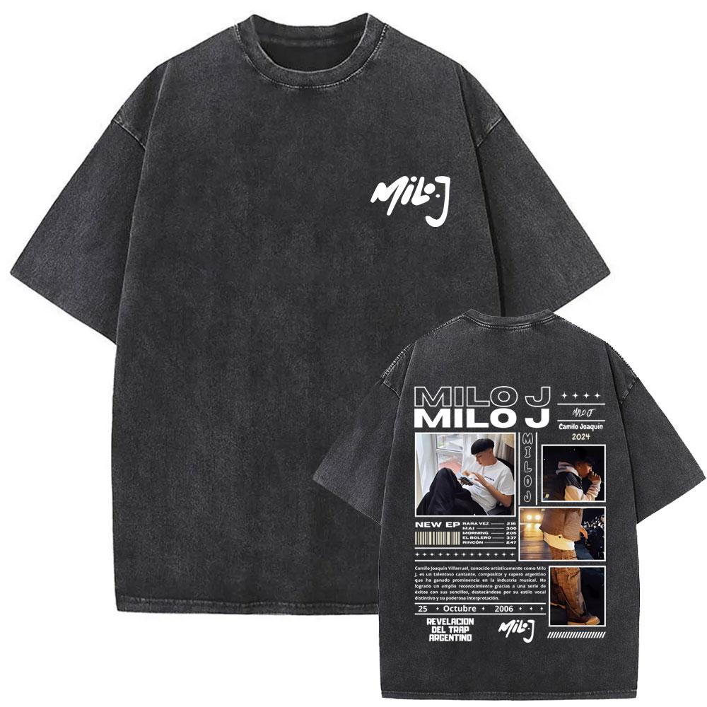 Washed Vintage Rapper Milo J La Vida Era Mas Corta Album Graphic Tshirt Men Women Hip Hop Fashion Pop Music T Shirts Streetwear
