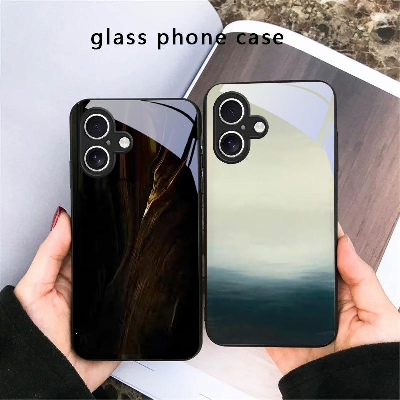 Текстура текстуры коры Для iPhone 17 Air 16 E 15 Plus 14 Pro Max 13 12 mini 11 5 6 7 8 Plus XR XS Max SE Черный стеклянный чехол для телефона