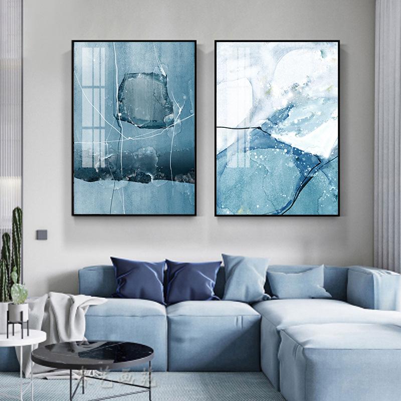 Blue Marble Nordic Poster Modern Wall Art Canvas Print Abstract Line Painting Decorative Pictures for Living Room Home Decor