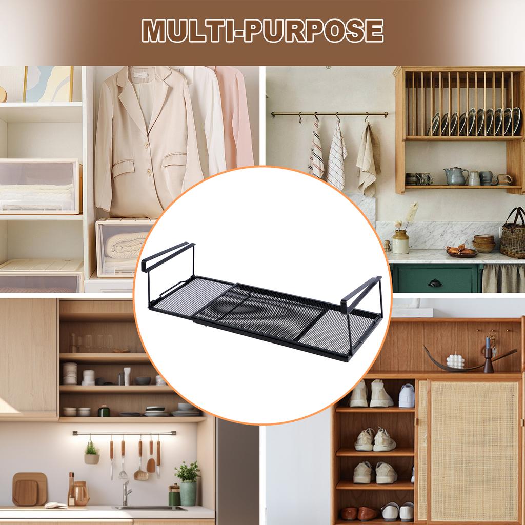 Extendable Under Cabinet Organizer Shelf Steel Under Desk Storage Rack Multipurpose Kitchen Household Hanging Storage Basket