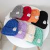 New Women Candy Colors Winter Hat Fashion Cloth Label Knitted Hat Kpop Style Soft Beanie Hats For Women Streetwear Winter Cap