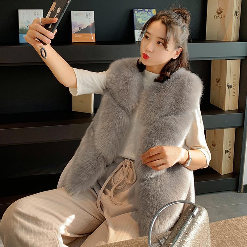 2024 осенне-зимняя одежда искусственный меховой жилет женский короткий вариант жилет искусственный мех лисы жилет сращивание куртка