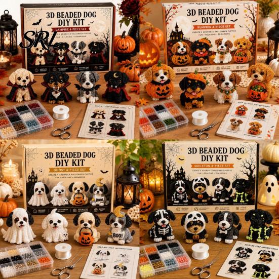 Creative Beading Project for Teens 3D Halloween Dog DIY Art Set, Beaded Puppy Craft Kit, Cute Party Activity Children Animal Kit Beginners Adults,