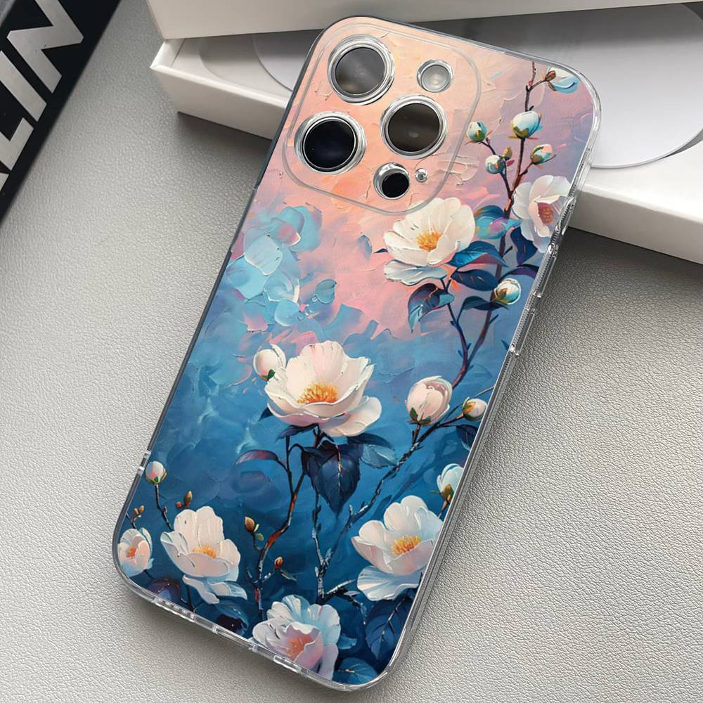 Масляная живопись цветов Прозрачный чехол для телефона для iPhone 17 16 15 11 12 13 14 Pro Max Mini Мягкий ТПУ Силикон Плюс