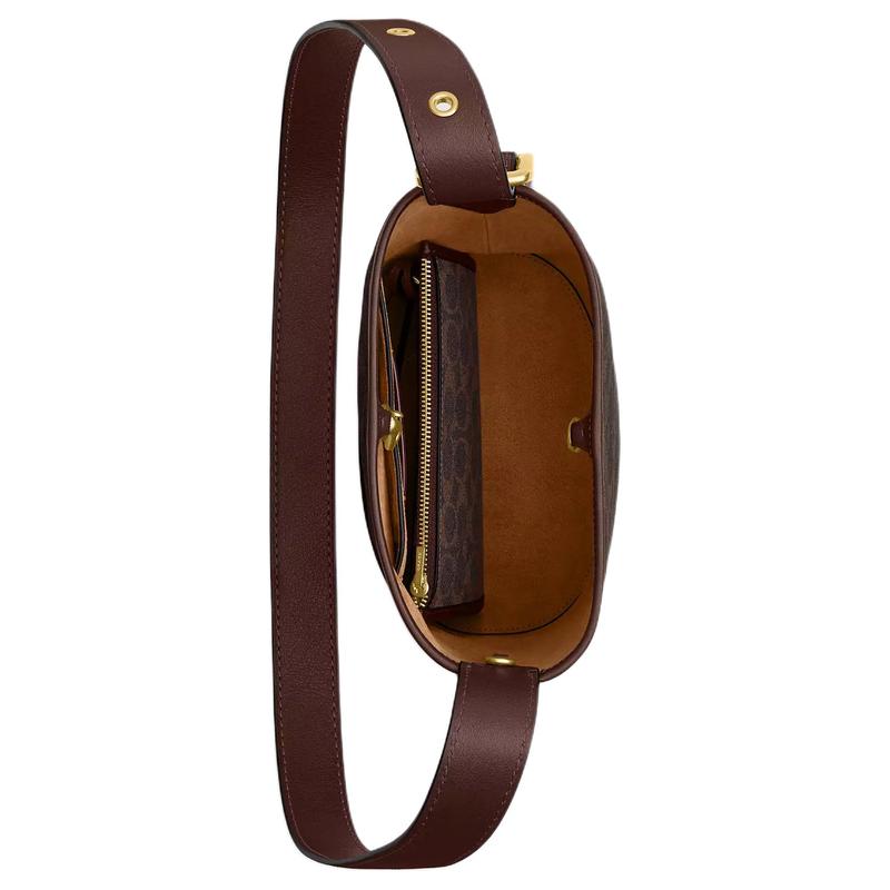 COACH crossbody bag Bleecker 21 Removable Zipper Leash Clip Closure Signature Coated Canvas and Natural Grain Leather Bucket Shoulder Small Women's