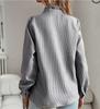 2023 European & American Fashion Women's Bubble Stripe Ruffle Stand Collar Long-Sleeve Shirt